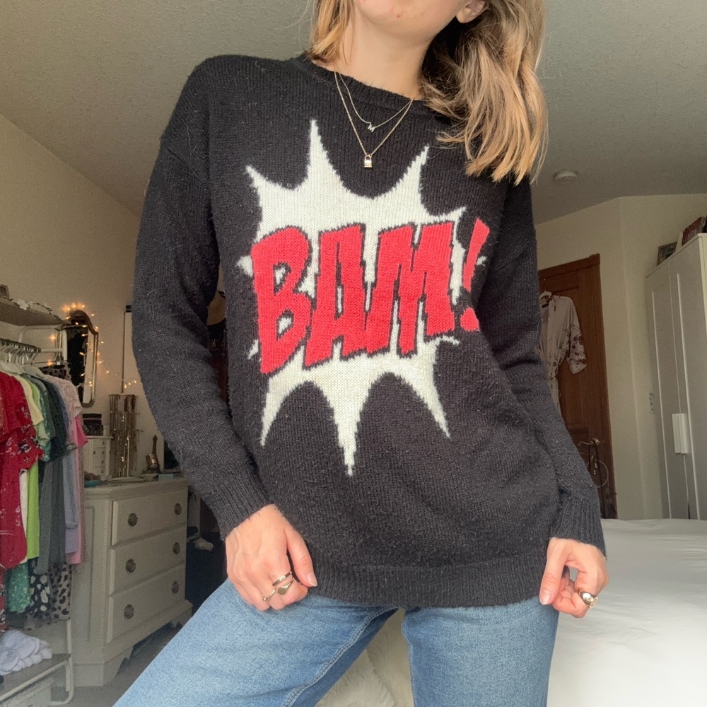 forever 21 black bam comic book graphic sweater